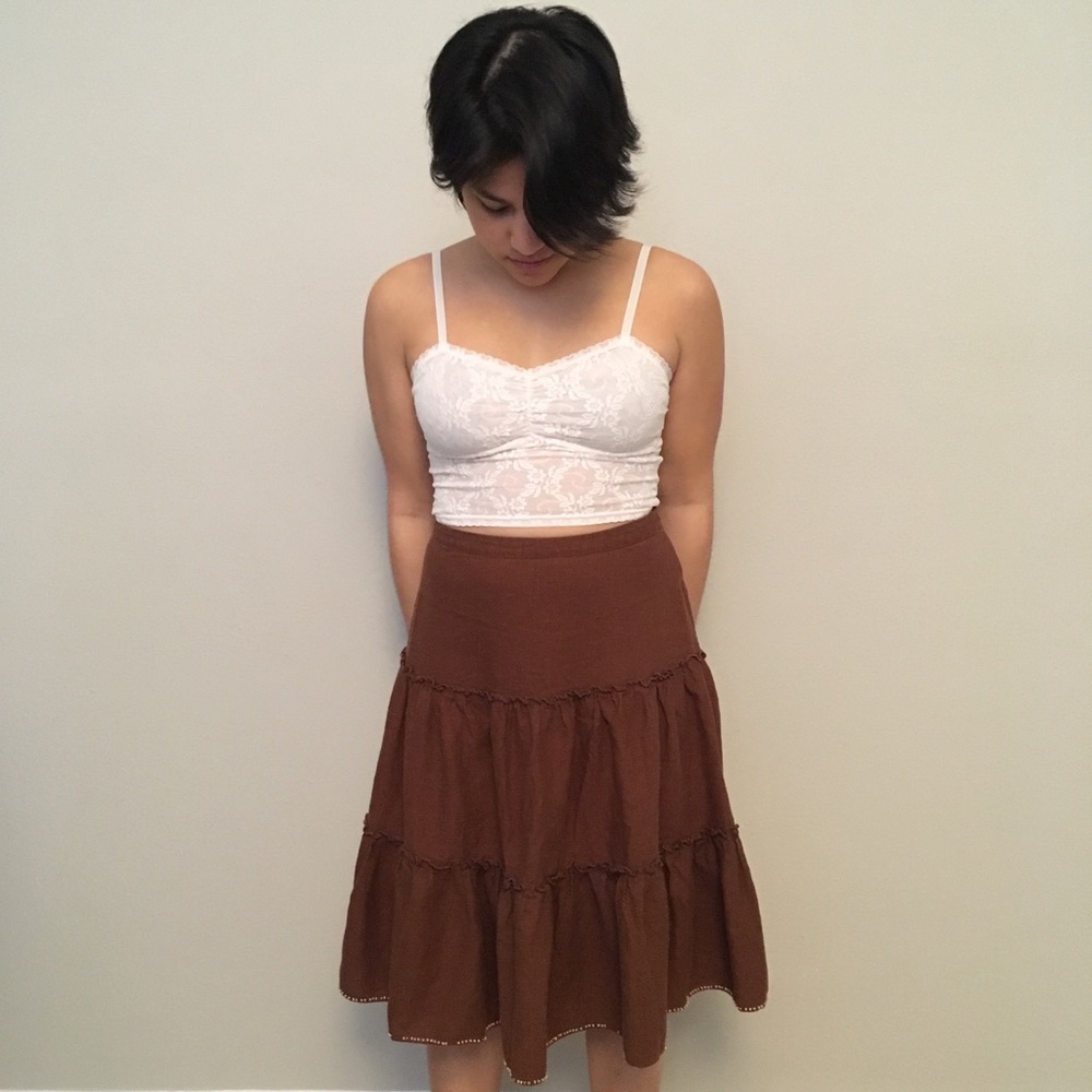 Bomhemian Style A-Line Tiered Midi Skirt, Size PS
